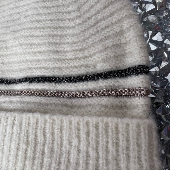 Vince Camuto hat toque beanie knitted cream with metallic shimmer stripes NWT main image 7
